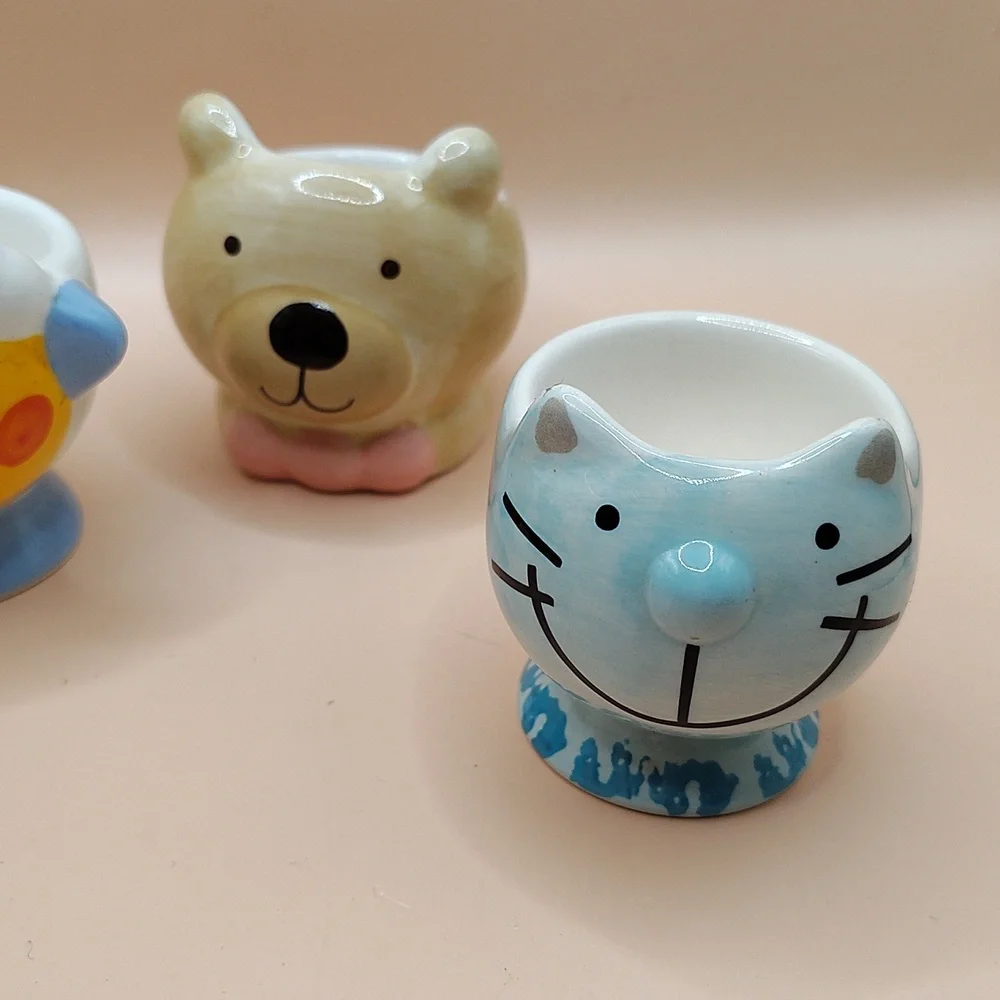 Vintage Animal-Themed Ceramic Egg Cups Set